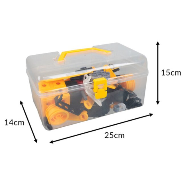 Ruhhy Bouwset voertuigen 100-delig – constructiespeelgoed met gereedschap, wielen en tandwielen voor kinderen