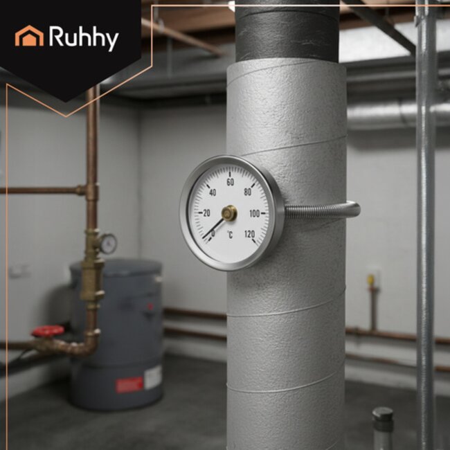 Ruhhy Analoge buisthermometer 0–120°C met bevestigingsveer – temperatuurmeter voor leidingen en verwarming