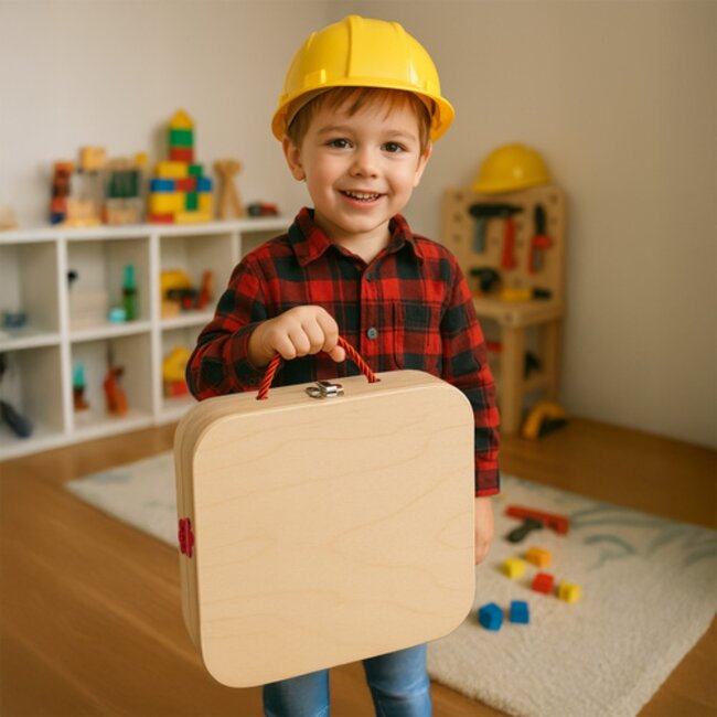 Kruzzel Houten gereedschapskist voor kinderen – bouwset met gereedschap, schroeven en dierenfiguren