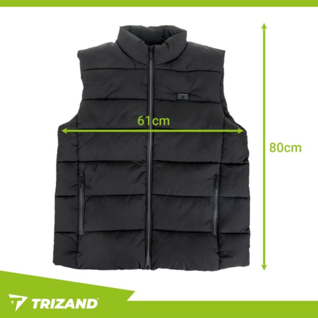 Trizand USB verwarmd vest XL zwart – unisex elektrisch warmtevest met instelbare warmtezones voor buiten en dagelijks gebruik