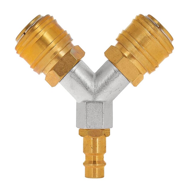 Tvardy Sterke messing luchtverdeler 1/4 inch met dubbele snelkoppelingen voor pneumatische systemen