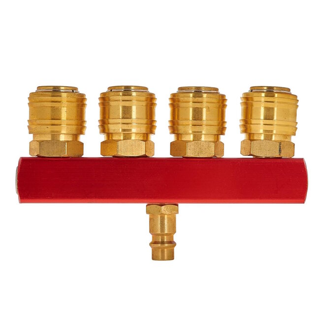 Tvardy Messing 4-weg luchtsplitter 1/4 inch met snelkoppelingen voor pneumatische systemen