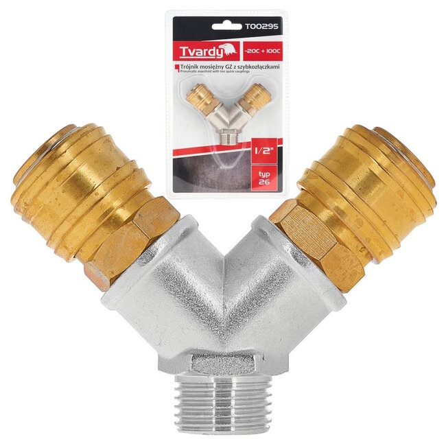 Tvardy Messing luchtsplitter 1/2 inch buitendraad met twee snelkoppelingen voor pneumatische systemen