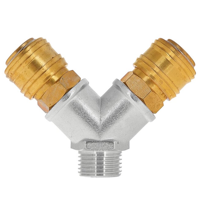Tvardy Messing luchtsplitter 1/2 inch buitendraad met twee snelkoppelingen voor pneumatische systemen