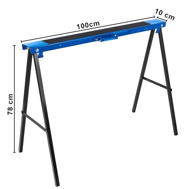 GEKO Set van 2 opklapbare zaagbokken van staal met antislip werkvlak voor werkplaats en bouw