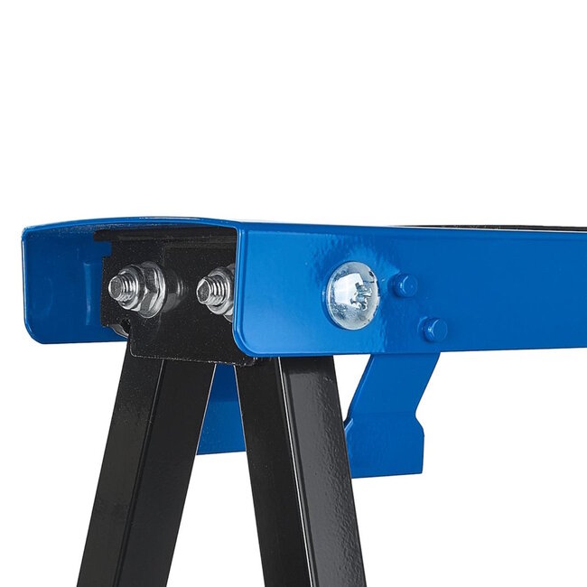 GEKO Set van 2 opklapbare zaagbokken van staal met antislip werkvlak voor werkplaats en bouw