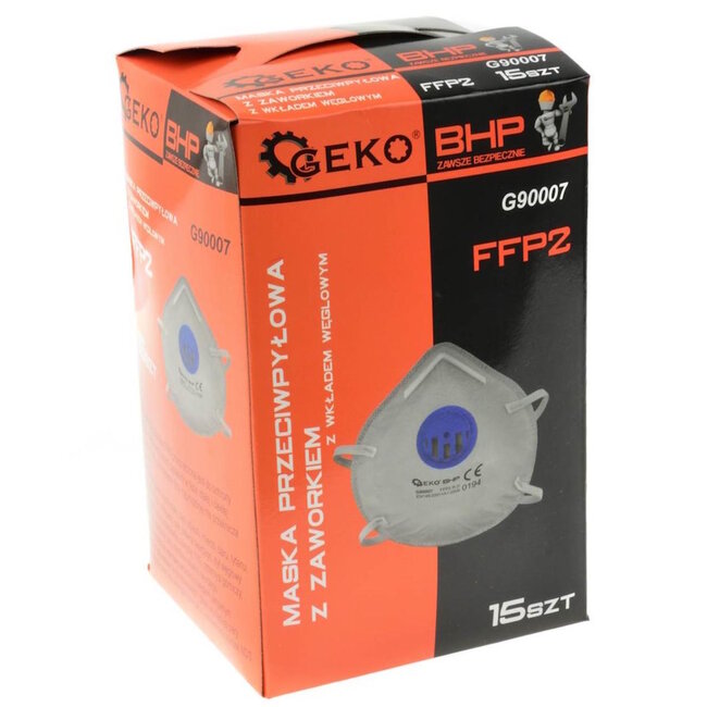 GEKO FFP2 stofmasker met actief koolfilter en ventiel voor bescherming tegen stof en geuren - set van 15