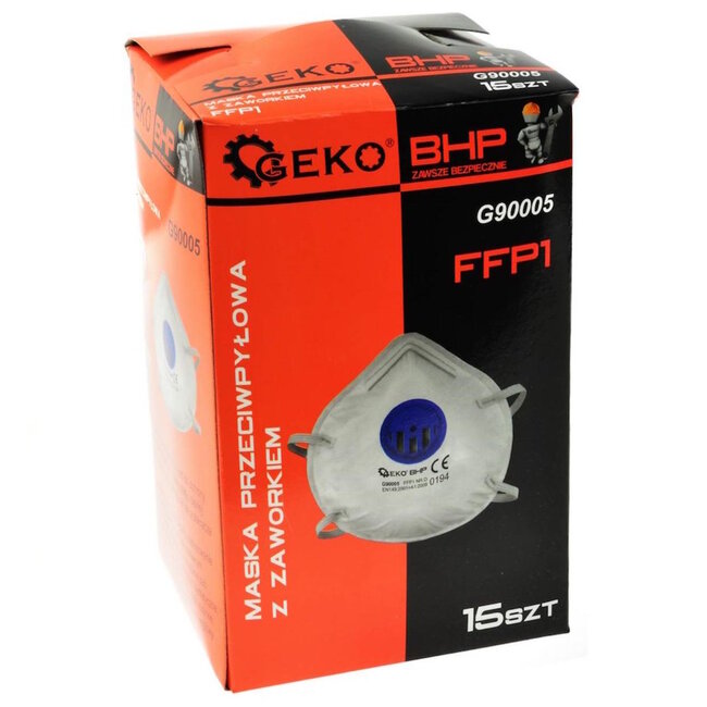 GEKO FFP1 stofmasker met ventiel voor bescherming tegen lichte stofdeeltjes - set van 15