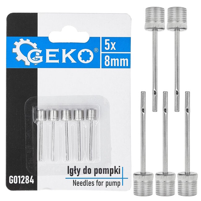 GEKO Set van 5 universele ballennaalden met standaard 8 mm schroefdraad voor sportballen en pompen