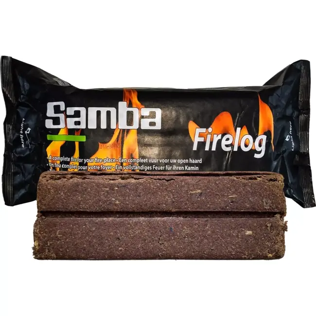 Samba Haardblok - paraffine en geperst hout - 2,5-3 uur geurloos vuur - 1,1 kg - natuurkleur - open haard en vuurkorf