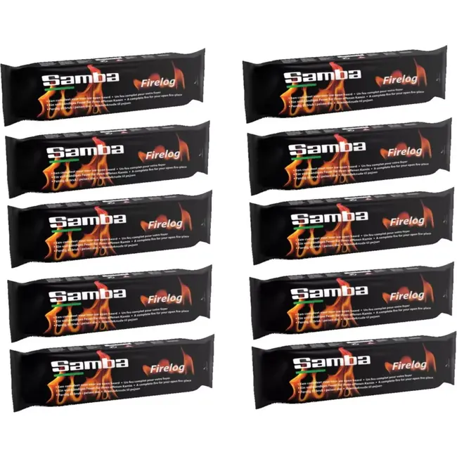 Samba haardblok van paraffine en geperst hout 1,1 kilo – geurloos, veilig en duurzaam voor open haard of vuurkorf - 10 stuks