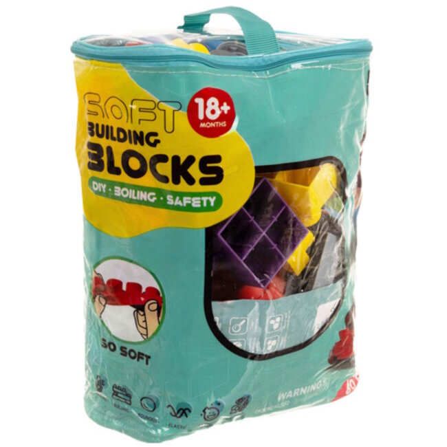 Ruhhy Sensorische rubberen bouwblokken voor peuters – zachte veilige speelset van 80 stuks