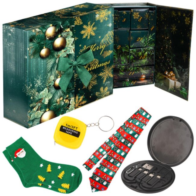 Ruhhy Luxe adventskalender voor mannen – 24 verrassingen in decoratieve doos met satijnen lint