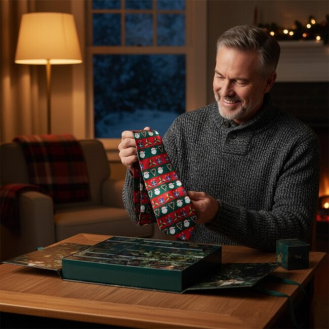 Ruhhy Luxe adventskalender voor mannen – 24 verrassingen in decoratieve doos met satijnen lint