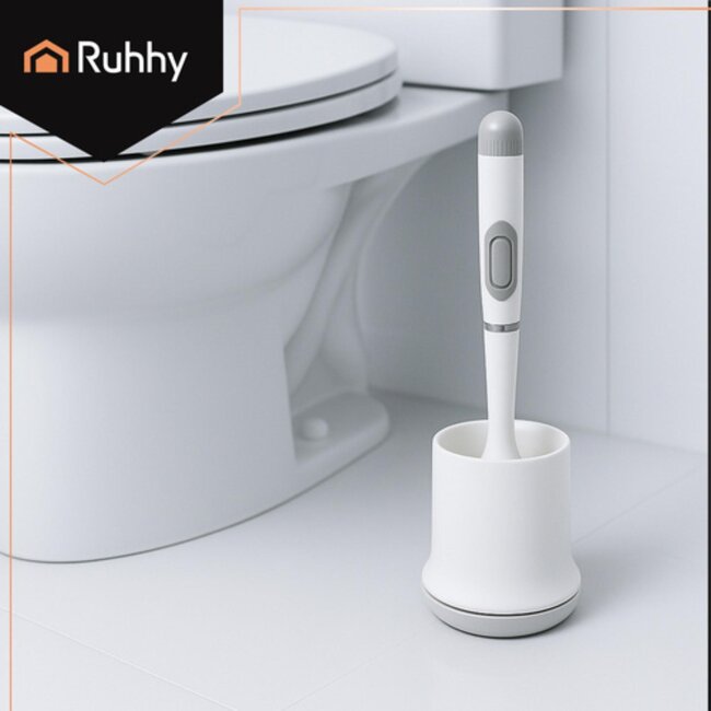 Ruhhy witte siliconen toiletborstel – antibacterieel, met houder en ophangmogelijkheid