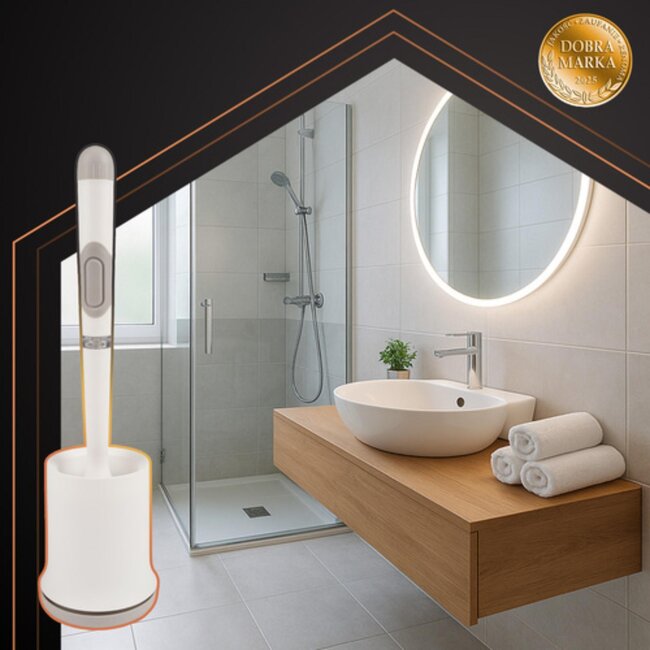 Ruhhy witte siliconen toiletborstel – antibacterieel, met houder en ophangmogelijkheid