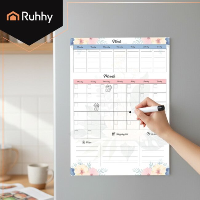 Ruhhy magnetische koelkastplanner 60x45 cm – droog uitwisbare week- en maandplanner met marker