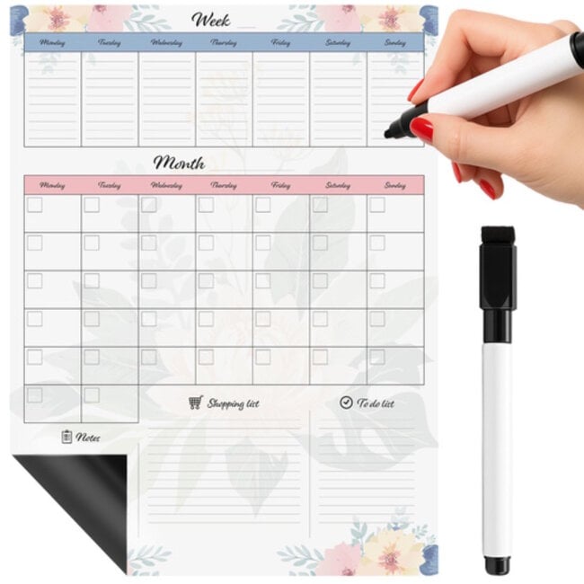 Ruhhy magnetische koelkastplanner 60x45 cm – droog uitwisbare week- en maandplanner met marker