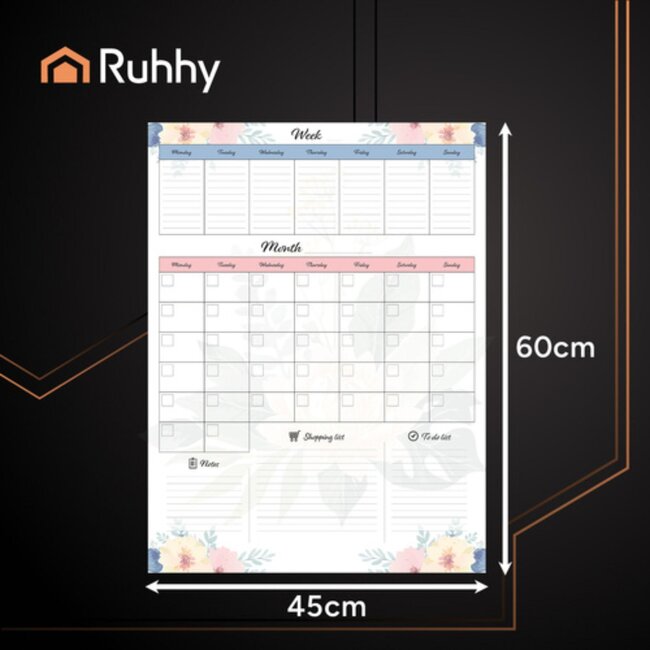 Ruhhy magnetische koelkastplanner 60x45 cm – droog uitwisbare week- en maandplanner met marker