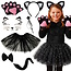 Kruzzel Zwart kattenkostuum – 7-delige set met oren, rok, staart en accessoires voor 3 tot 10 jaar oud