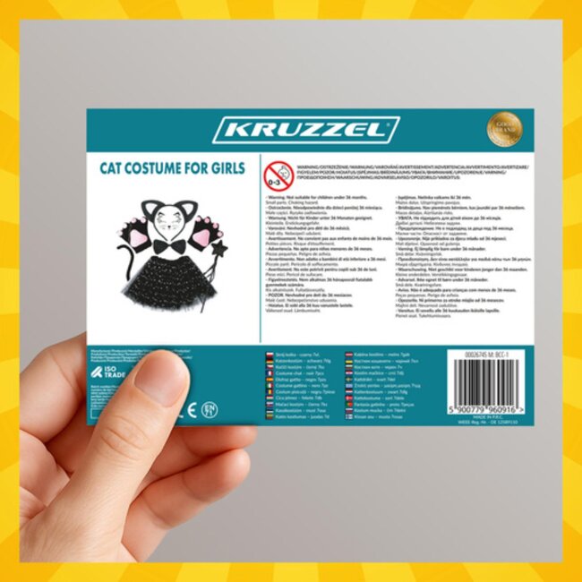 Kruzzel Zwart kattenkostuum – 7-delige set met oren, rok, staart en accessoires voor 3 tot 10 jaar oud