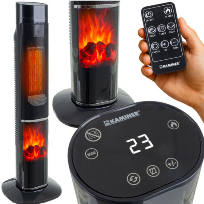 Kaminer elektrische kachel 2000W – met afstandsbediening, LED-display en realistisch vlameffect