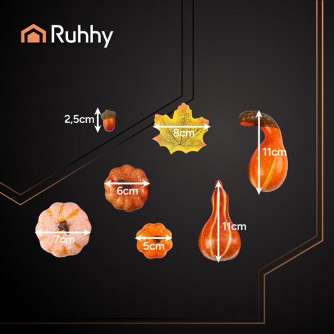 Ruhhy herfstdecoratie 50-delig – pompoenen, eikeltjes en bladeren in warme seizoenskleuren