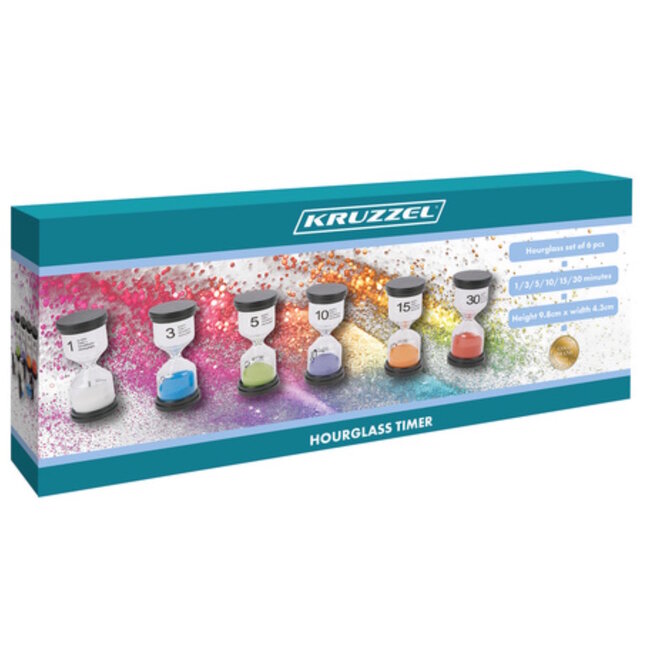 Kruzzel Kleurrijke zandloperset 6 stuks – leerzaam speelgoed voor tijdsbesef en concentratie