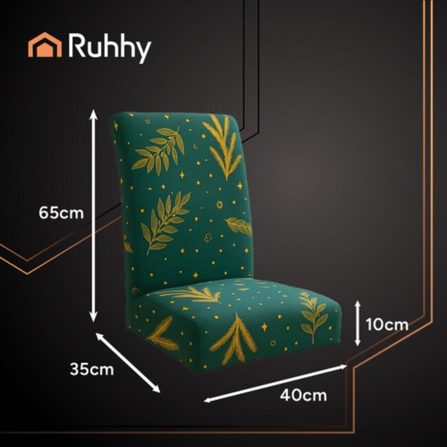 Ruhhy groene stoelhoezen set van 6 – elastische en wasbare stoelbescherming voor feestdagen