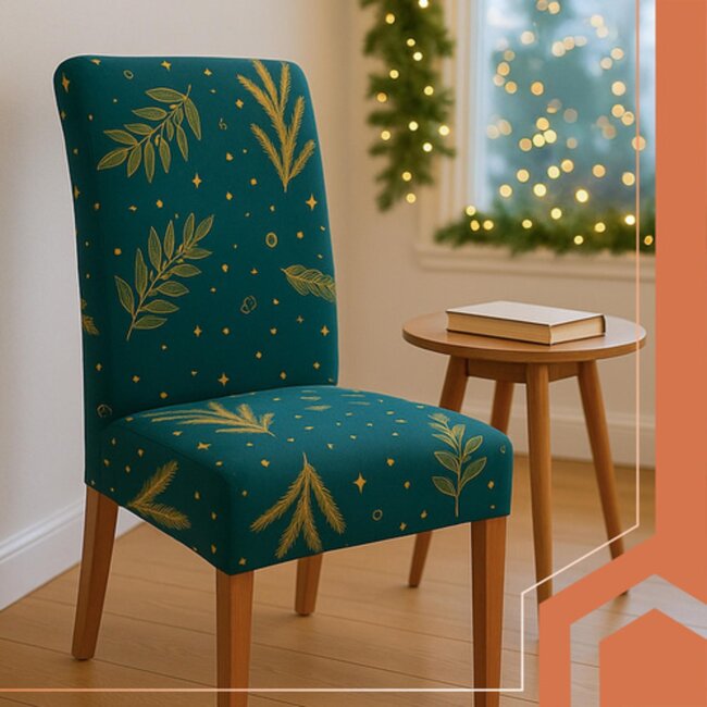 Ruhhy groene stoelhoezen set van 6 – elastische en wasbare stoelbescherming voor feestdagen