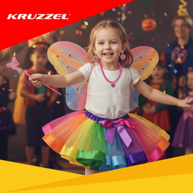 Ruhhy Kleurrijk vlinderkostuum voor kinderen van 3 tot 10 jaar – 6 delig – met vleugels, rokje en toverstaf