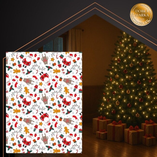 Ruhhy Witte kerstdeken 150x200 cm – zachte, lichte fleece plaid met feestelijk motief