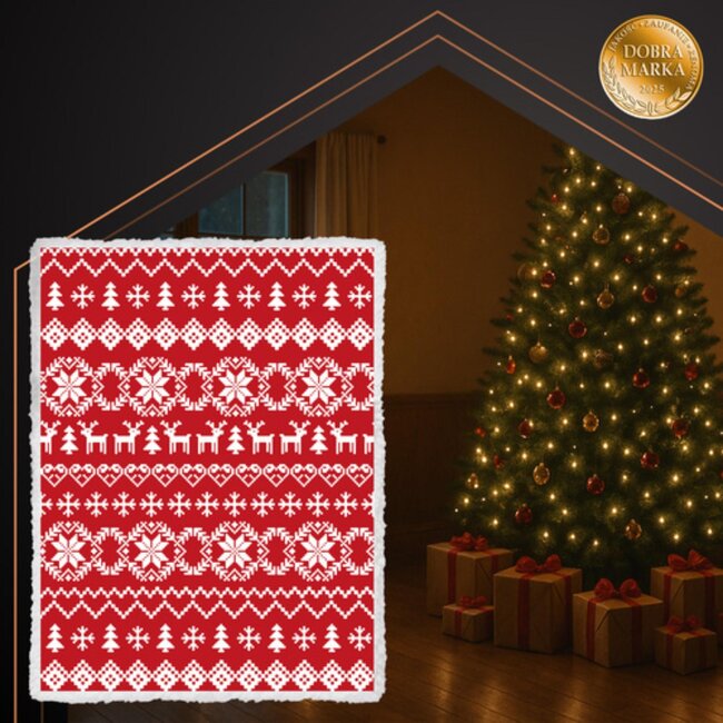 Ruhhy Zachte dubbelzijdige kerstdeken 130x170 cm – fleece plaid in rood en wit met feestelijk motief