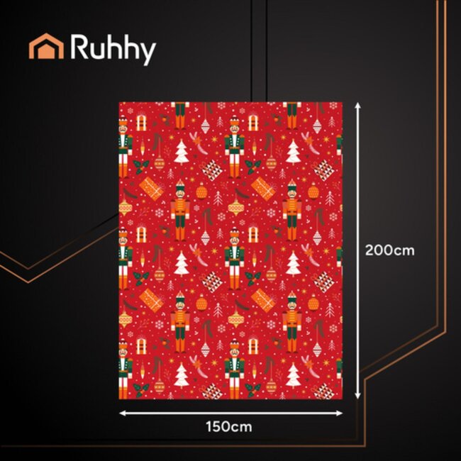 Ruhhy Grote flanellen kerstdeken 150x200 cm – warme plaid in rood met feestelijk patroon