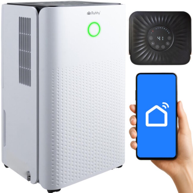 Ruhhy Stille luchtontvochtiger 12L/24u – met WiFi, hygrometer en automatische functies