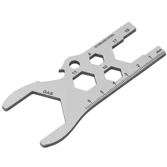 ProPlus Multifunctionele gasflessleutel RVS op kaart met lineaal, flessenopener en sleutelmaten 8-30 mm