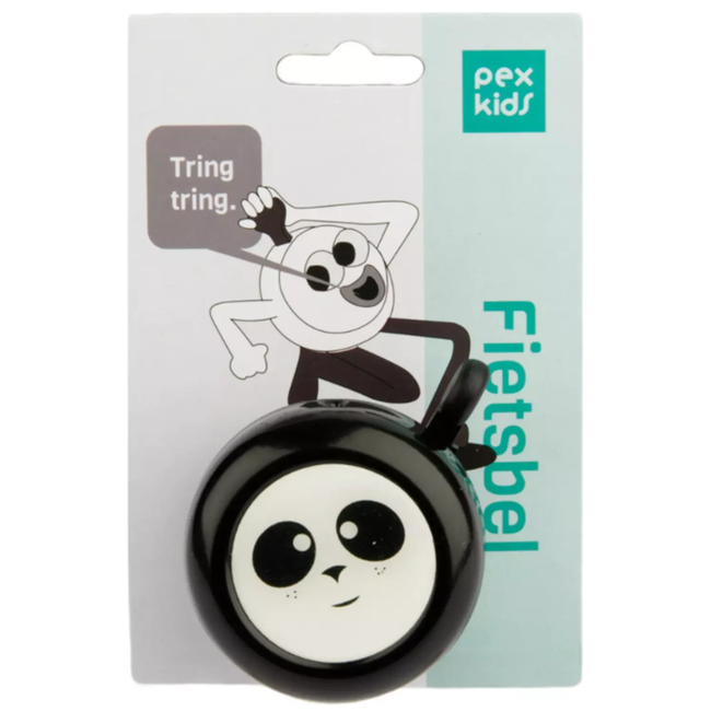 Pexkids Kinderfietsbel met pandaontwerp - zwart/wit - duurzaam en weerbestendig
