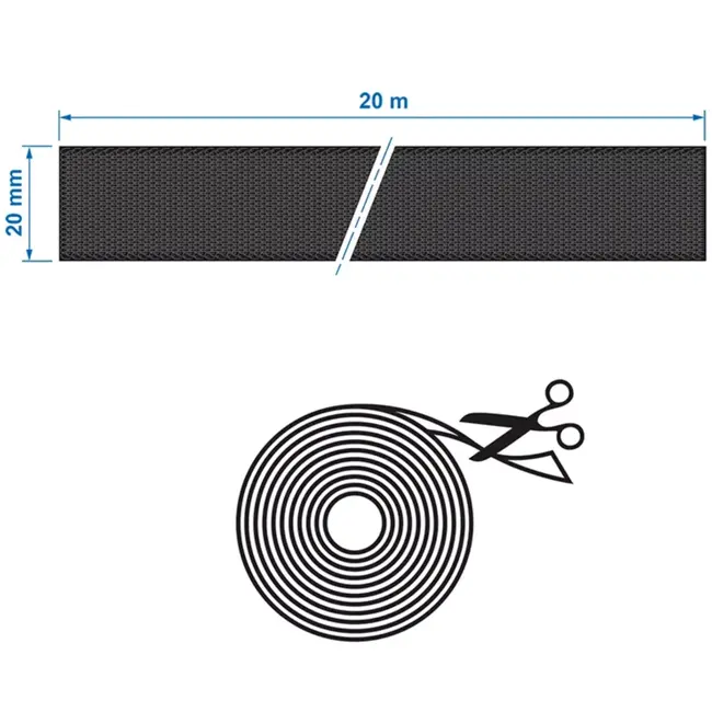 ProPlus Sterk zelfklevend klittenband 20 mm breed, nylon haak-en-lusband op rol van 20 meter