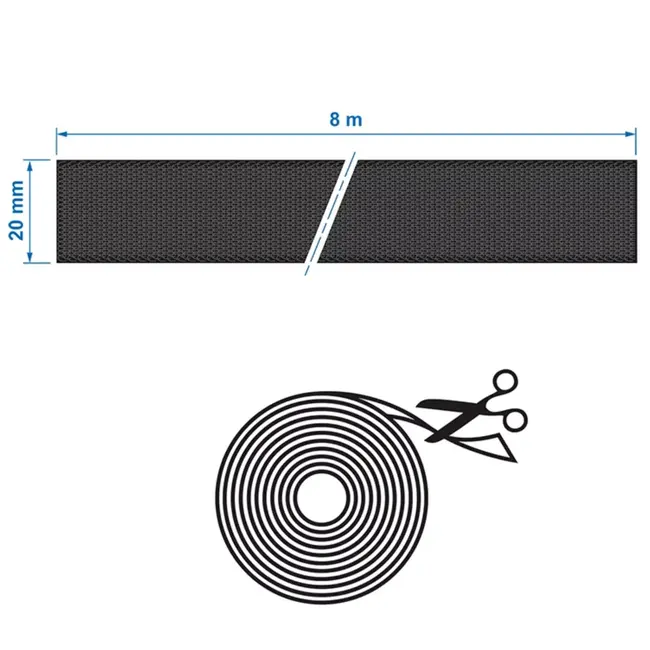 ProPlus Sterk zelfklevend klittenband 20 mm breed, nylon haak-en-lusband op rol van 8 meter