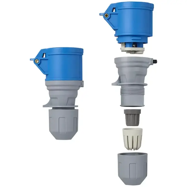 ProPlus CEE contrastekker 16A met LED spanningsindicatie en demontabele behuizing blauw/grijs