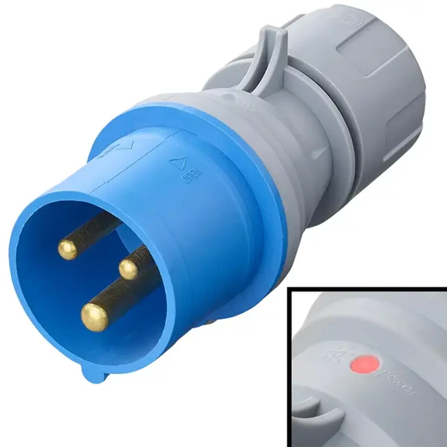 ProPlus CEE stekker 16A met LED spanningsindicatie en demontabele behuizing blauw/grijs