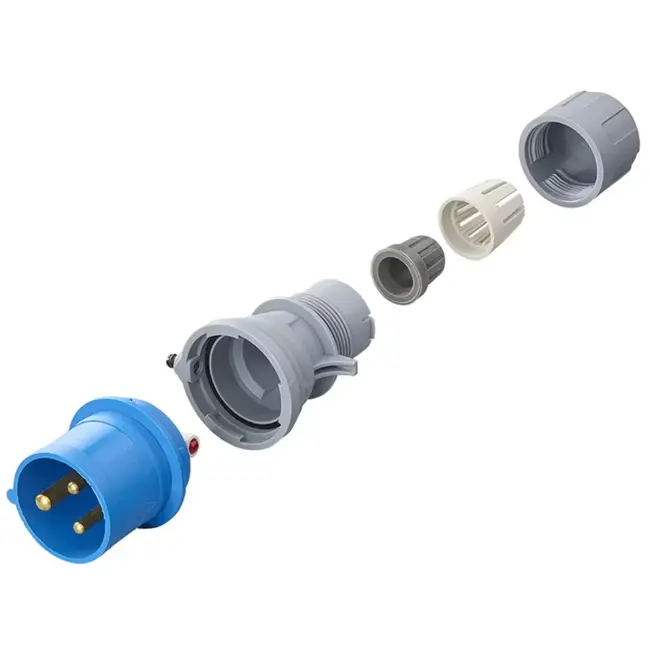 ProPlus CEE stekker 16A met LED spanningsindicatie en demontabele behuizing blauw/grijs