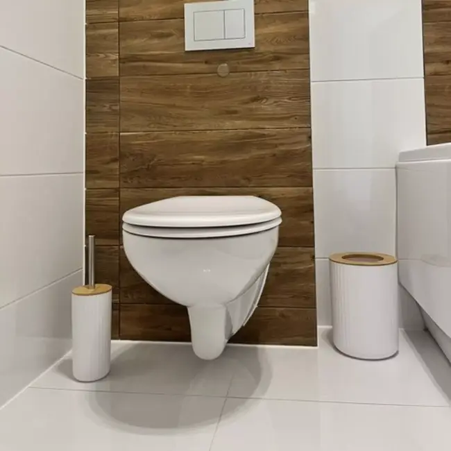 Ruhhy Badkameraccessoires Set - 6-delig - Wit en Bamboe - Stijlvolle en Functionele Badkamerinrichting