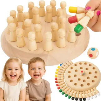 Kruzzel Houten memory schaakspel met 24 pionnen en dobbelsteen – leerzaam familiespel voor thuis