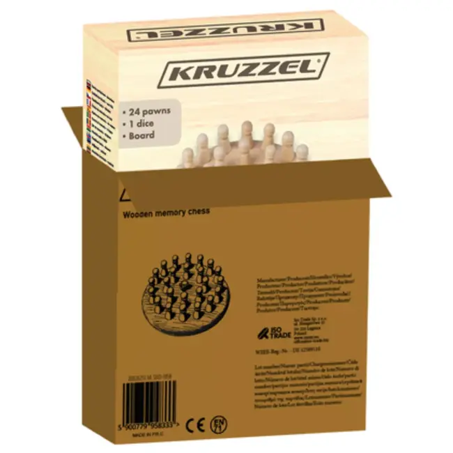 Kruzzel Houten memory schaakspel met 24 pionnen en dobbelsteen – leerzaam familiespel voor thuis