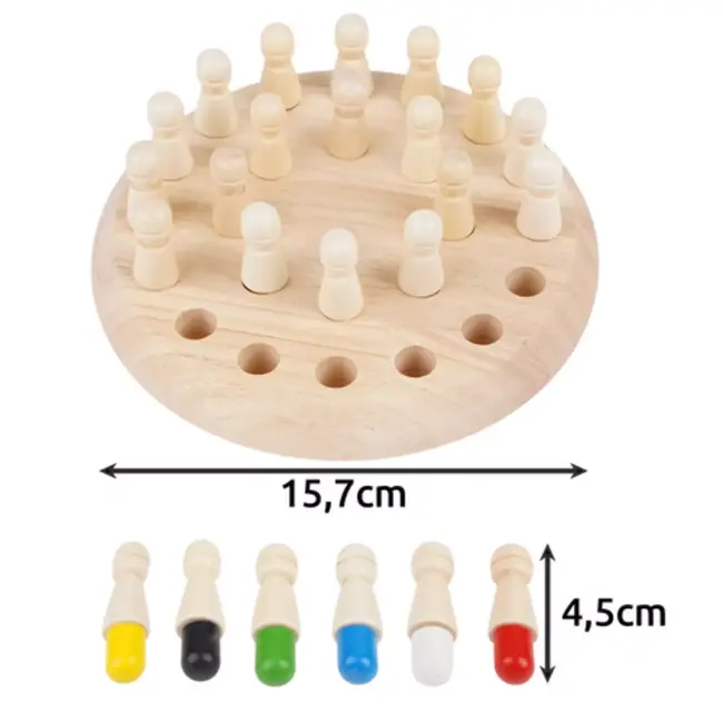 Kruzzel Houten memory schaakspel met 24 pionnen en dobbelsteen – leerzaam familiespel voor thuis