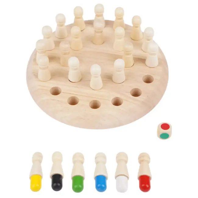 Kruzzel Houten memory schaakspel met 24 pionnen en dobbelsteen – leerzaam familiespel voor thuis