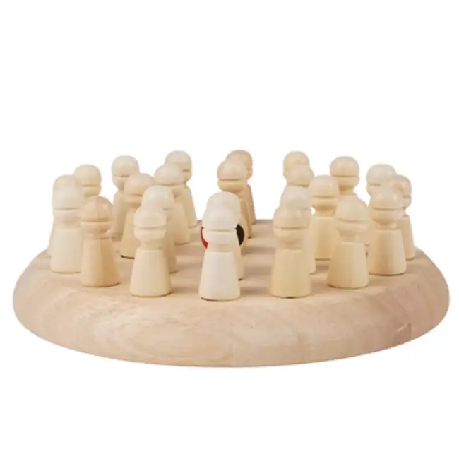 Kruzzel Houten memory schaakspel met 24 pionnen en dobbelsteen – leerzaam familiespel voor thuis