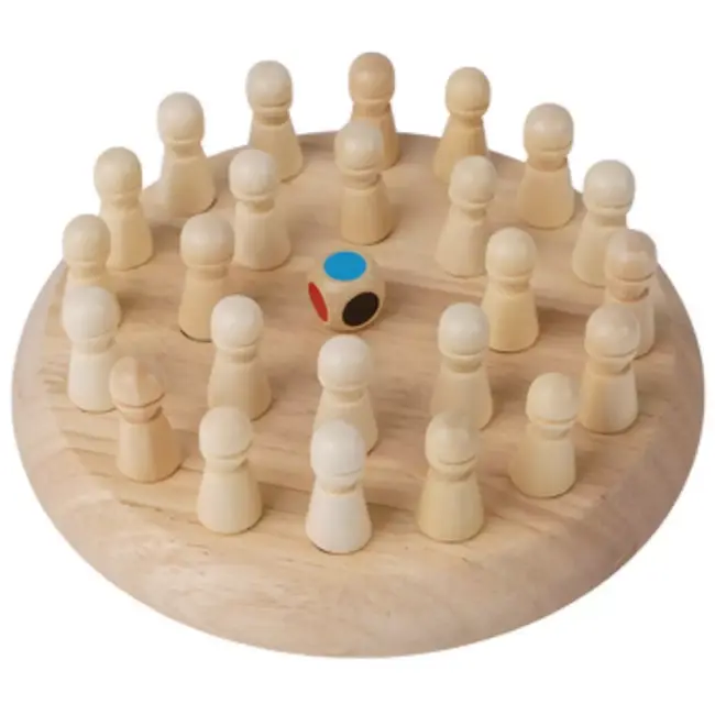 Kruzzel Houten memory schaakspel met 24 pionnen en dobbelsteen – leerzaam familiespel voor thuis