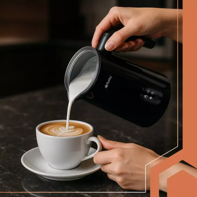 Ruhhy Melkopschuimer 400W zwart met 2 verwarmingsstanden, antiaanbaklaag en draaivoet